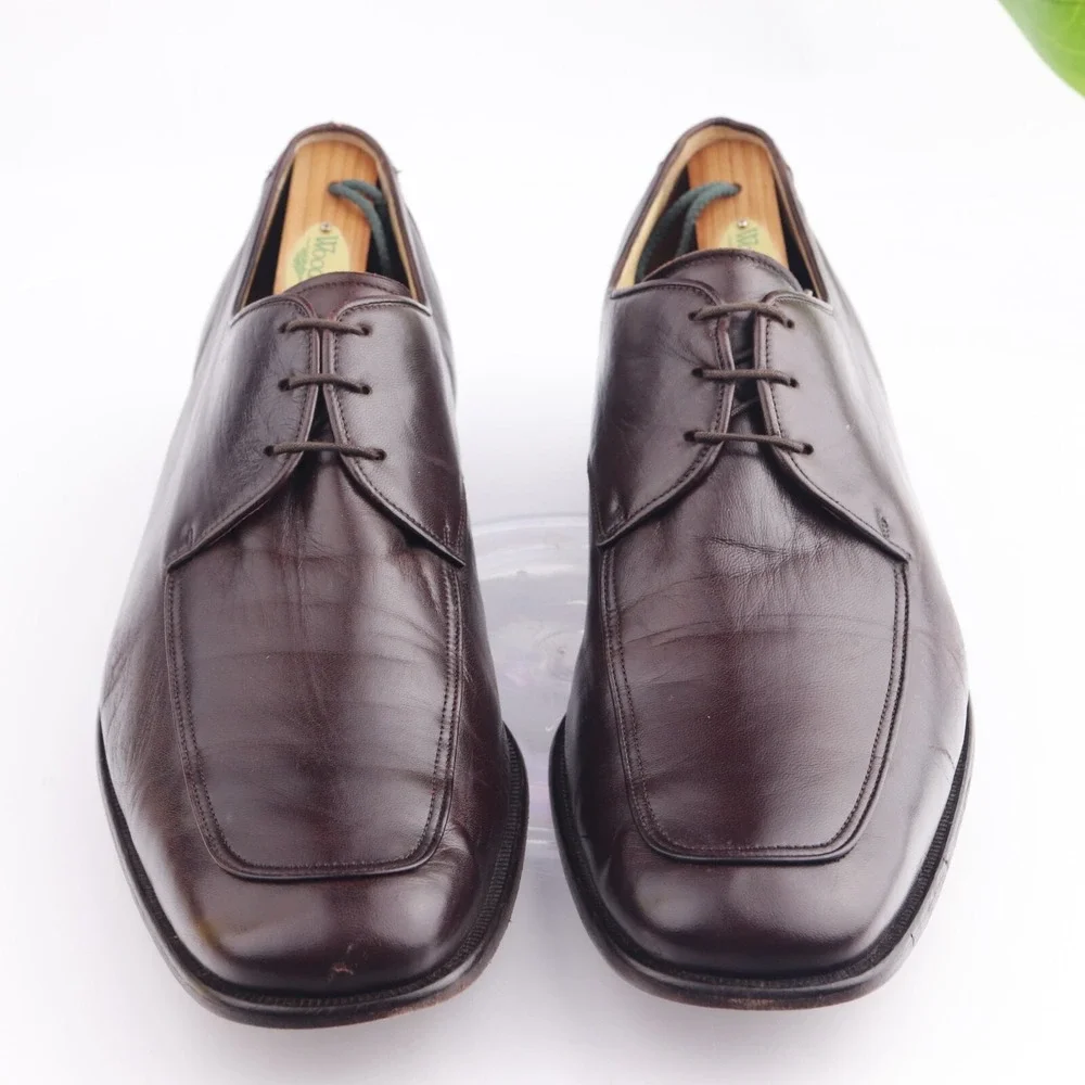 Magnanni Mens Oxfords Size 46 13 Brown Leather Split Toe Apron Toe Dress Shoes